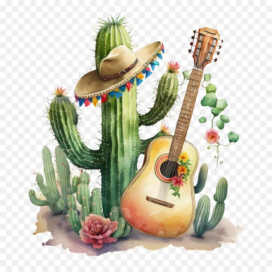 Cinco De Mayo，Cactus Tocando La Guitarra PNG