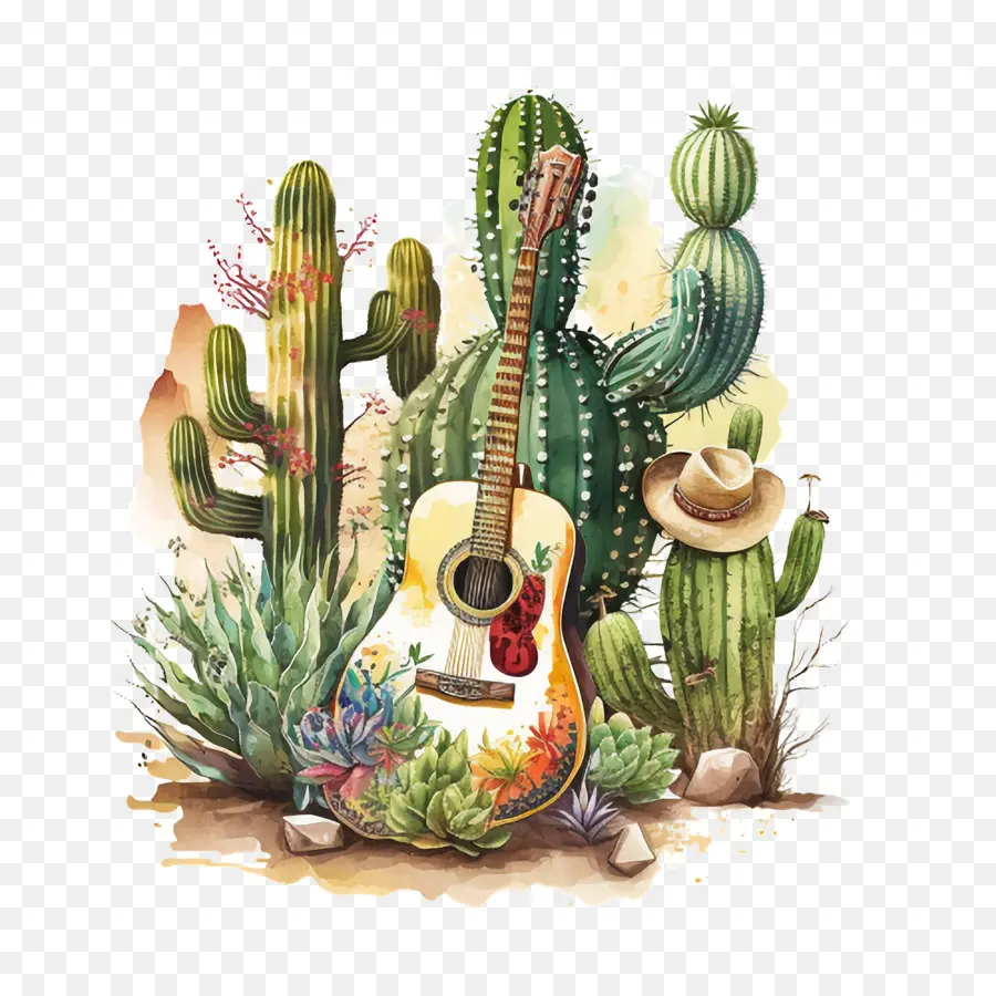 Cinco De Mayo，Cactus Tocando La Guitarra PNG