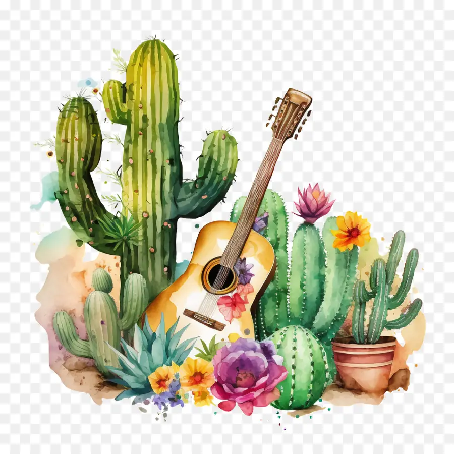 Cinco De Mayo，Cactus Tocando La Guitarra PNG