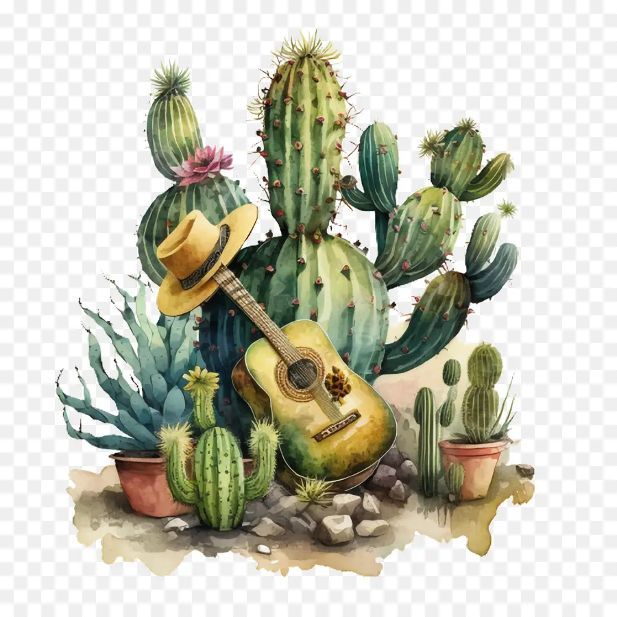 Cinco De Mayo，Cactus Tocando La Guitarra PNG