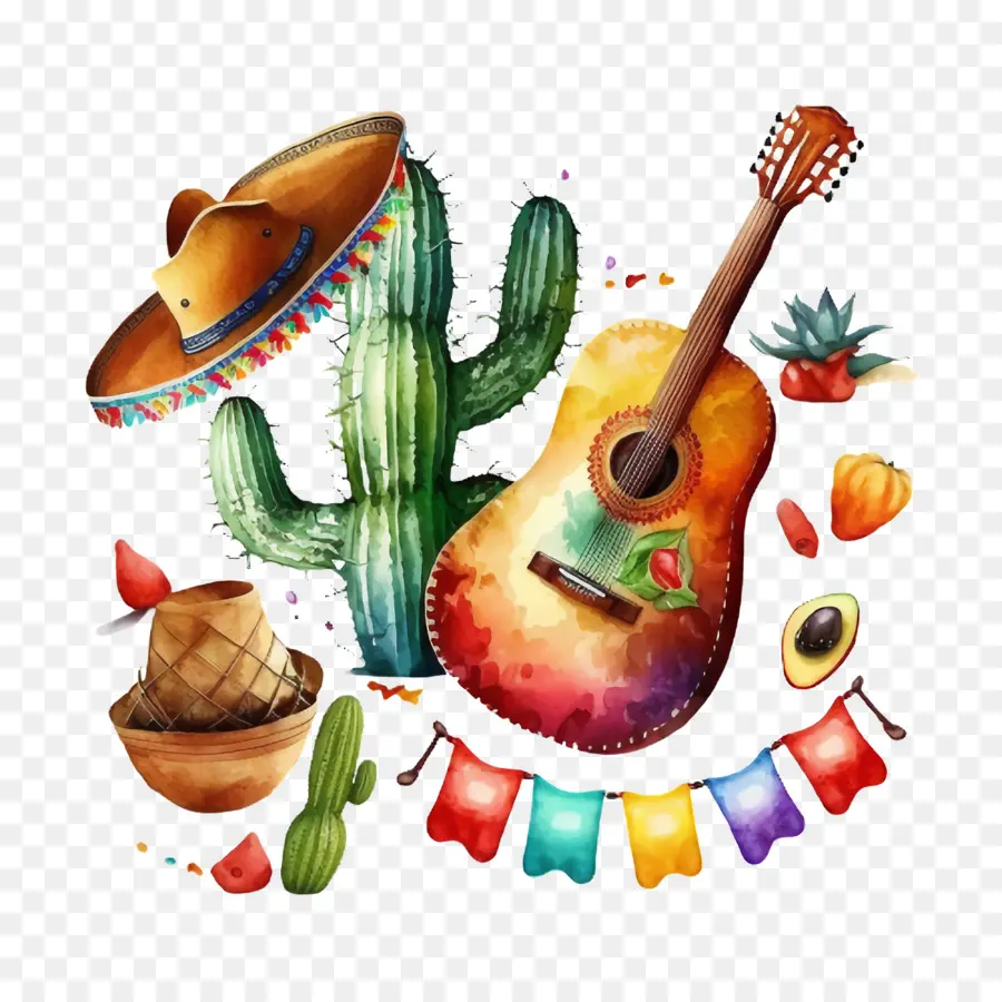 Cinco De Mayo，Cactus Tocando La Guitarra PNG