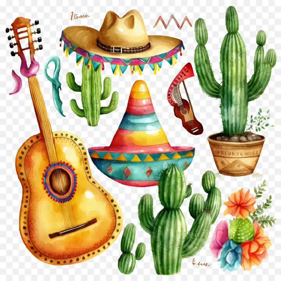 Cinco De Mayo，Cactus Tocando La Guitarra PNG