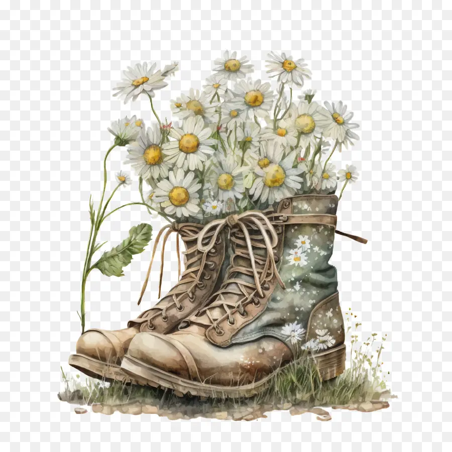 Margarita Acuarela，Botas Con Flores PNG