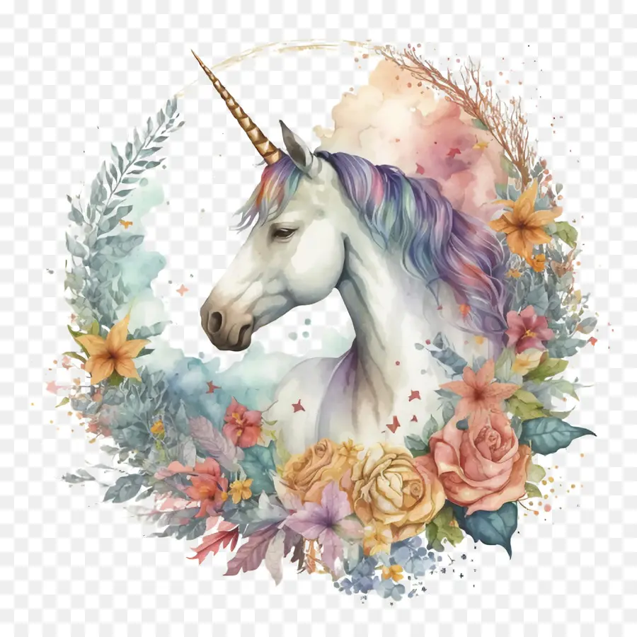 Acuarela Unicornio，Acuarela De Flores PNG