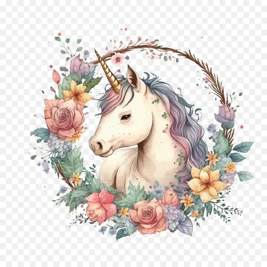 Acuarela Unicornio，Acuarela De Flores PNG