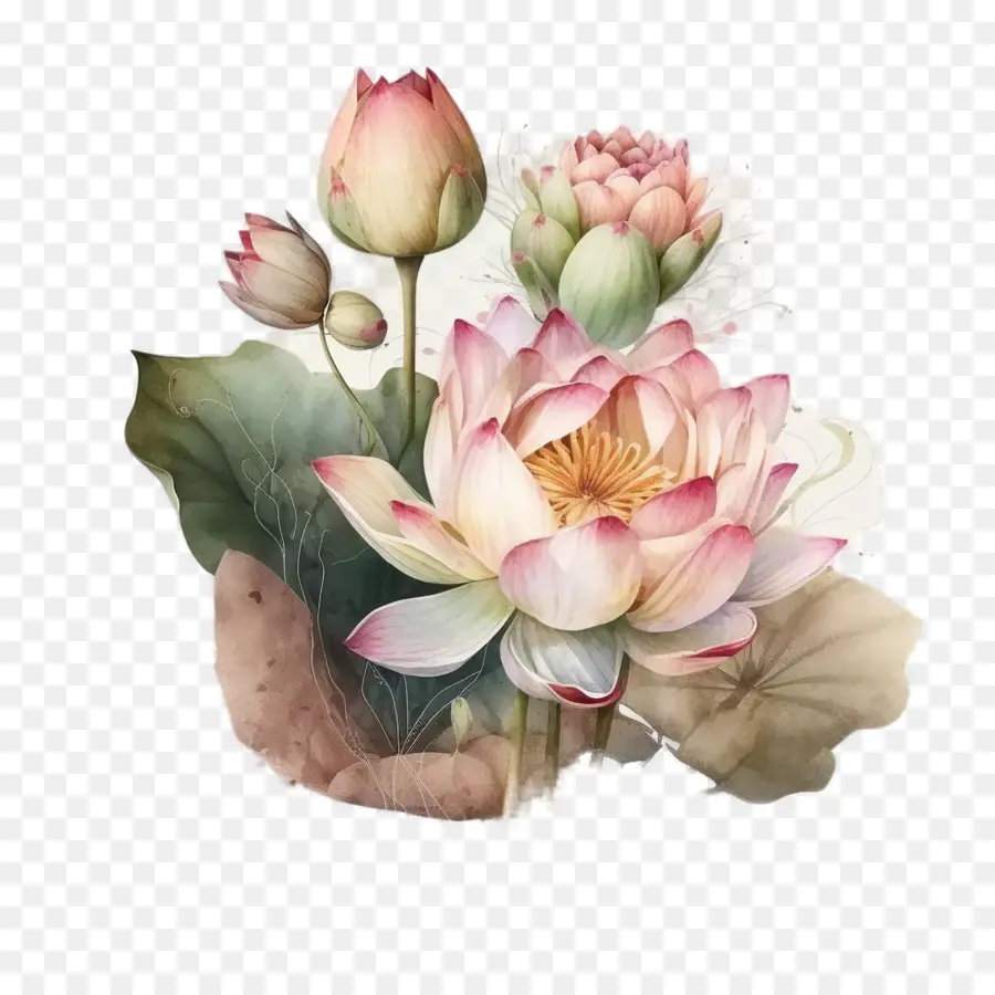 Acuarela De Lotus，Flor De Loto PNG