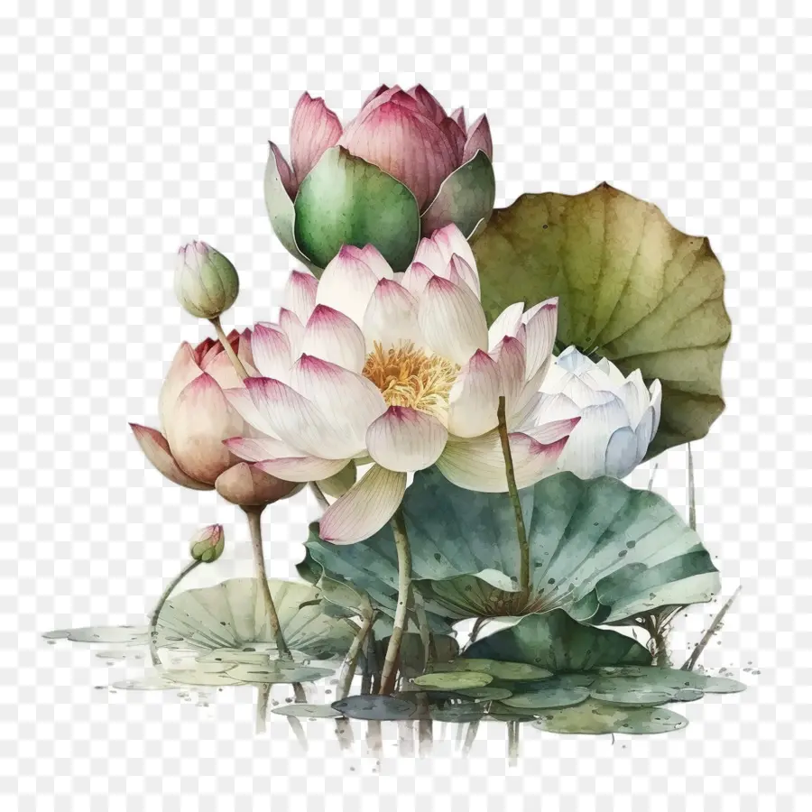 Acuarela De Lotus，Flor De Loto PNG