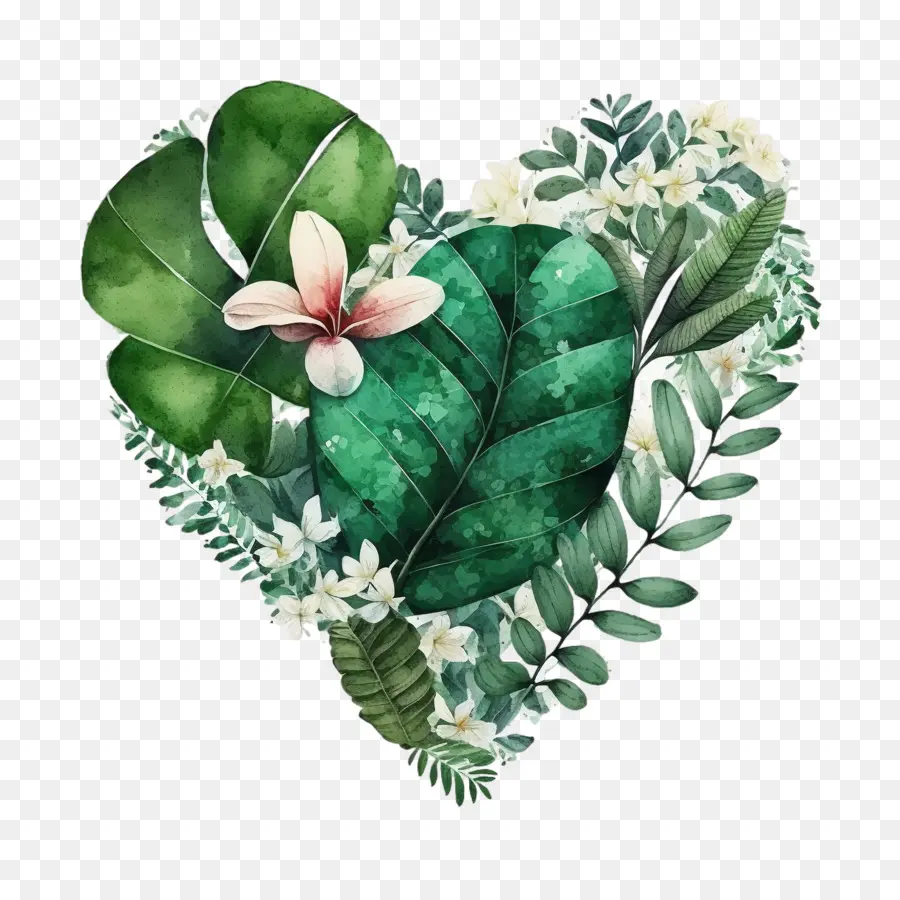 Acuarela Corazón，Acuarela Hojas PNG