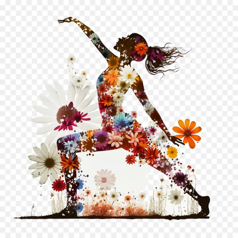 Día Internacional Del Yoga，Postura De Yoga Con Flores PNG