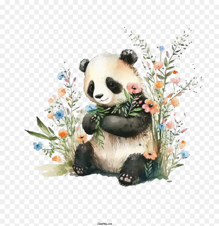 Panda Acuarela，Lindo Panda PNG