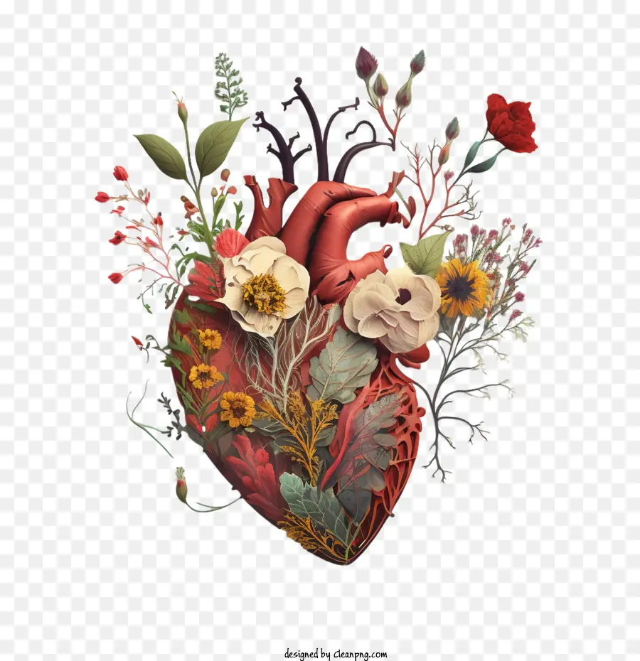 Día Mundial Del Corazón，Corazón Con Flores PNG