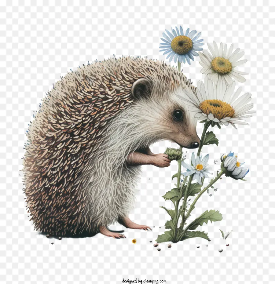 Hedgehog Oliendo Una Flor，De Dibujos Animados De Erizo PNG