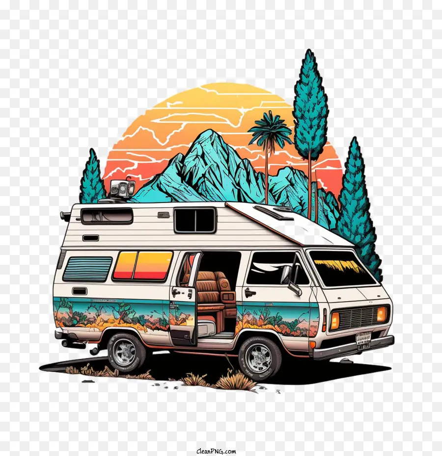 Colores Del Camp Car De Los 90，Coche De Campamento De Verano PNG