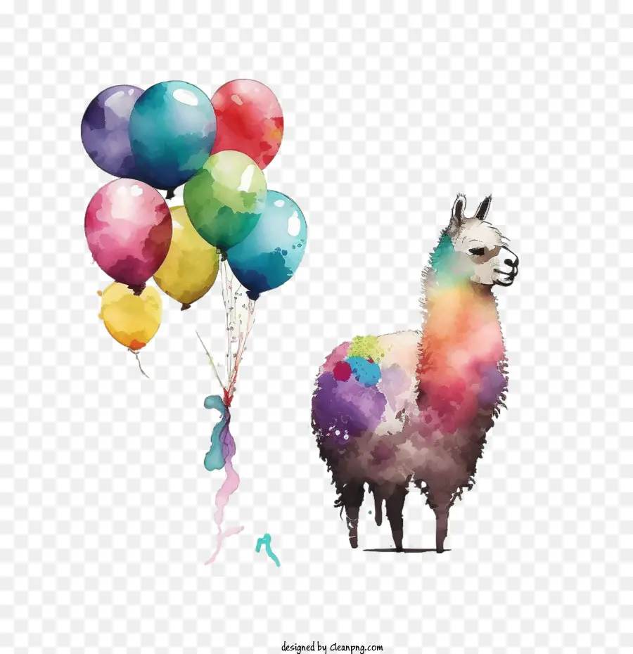 Llama Acuarela，Globos De Acuarela PNG