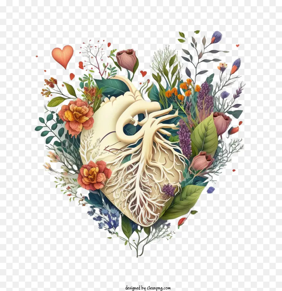 Corazón Y Flores，Día Mundial Del Corazón PNG