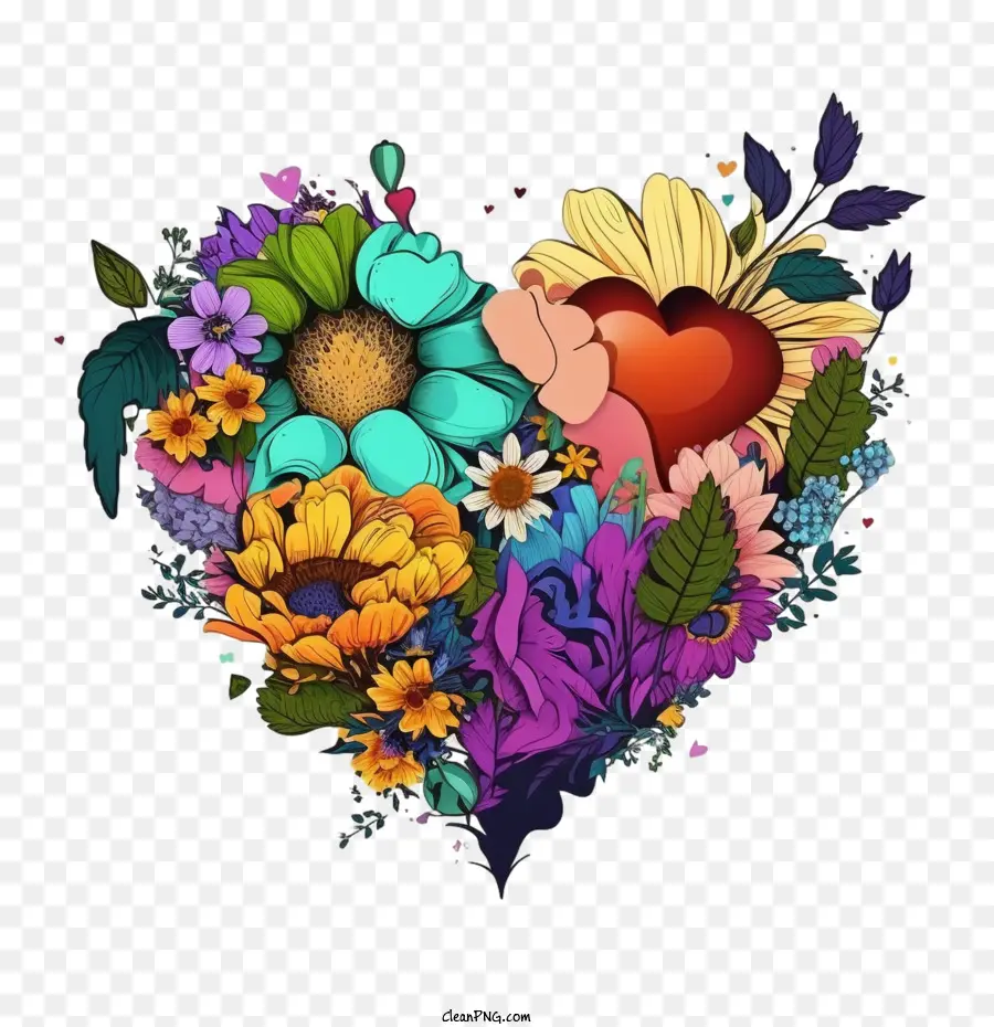 Colores De Los Corazones De Los 90，Corazones Con Flores PNG