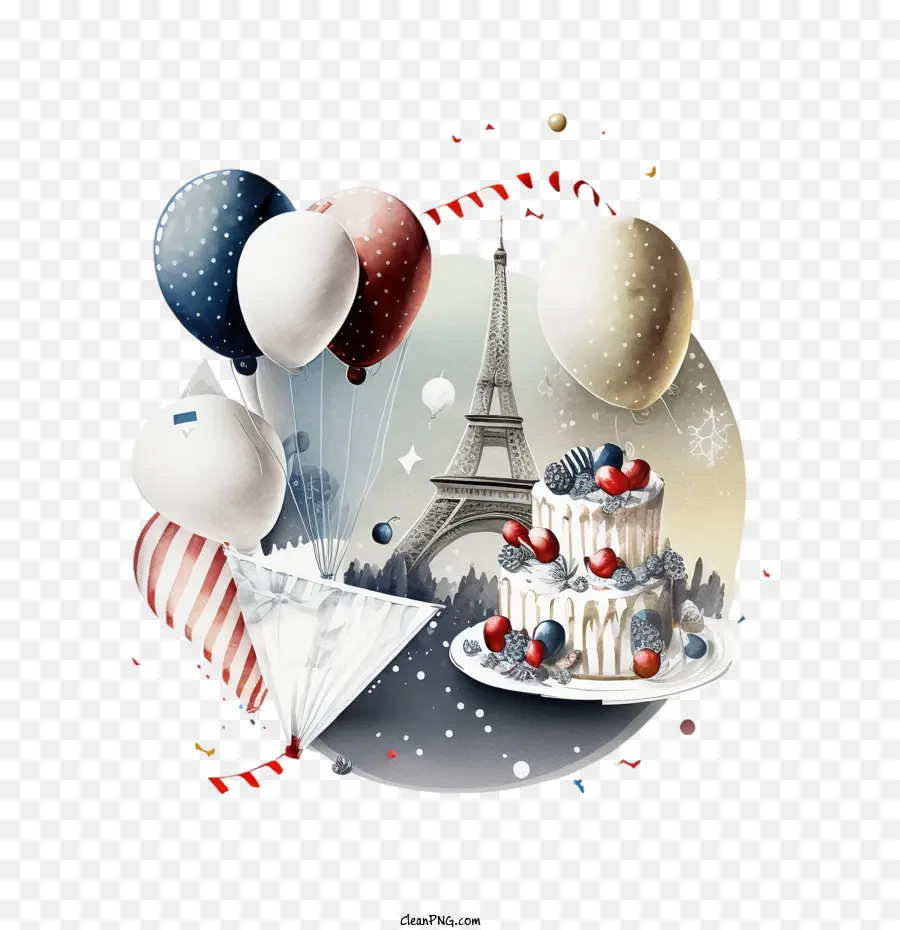 Día De La Bastilla，Torre Eiffel Con Globos PNG