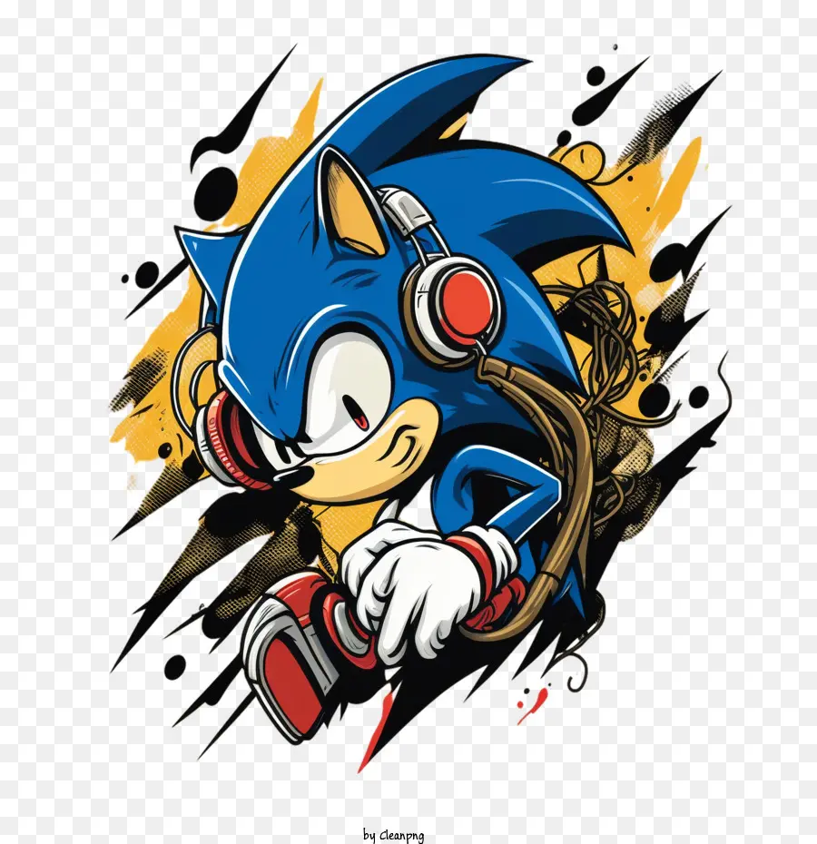 Sonic Dibujado A Mano，Sonic Con Auriculares PNG