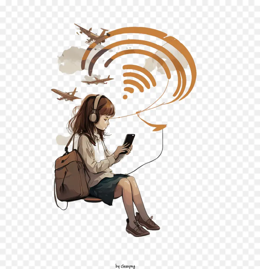 Chica Con Wifi，Wifi En El Aire PNG