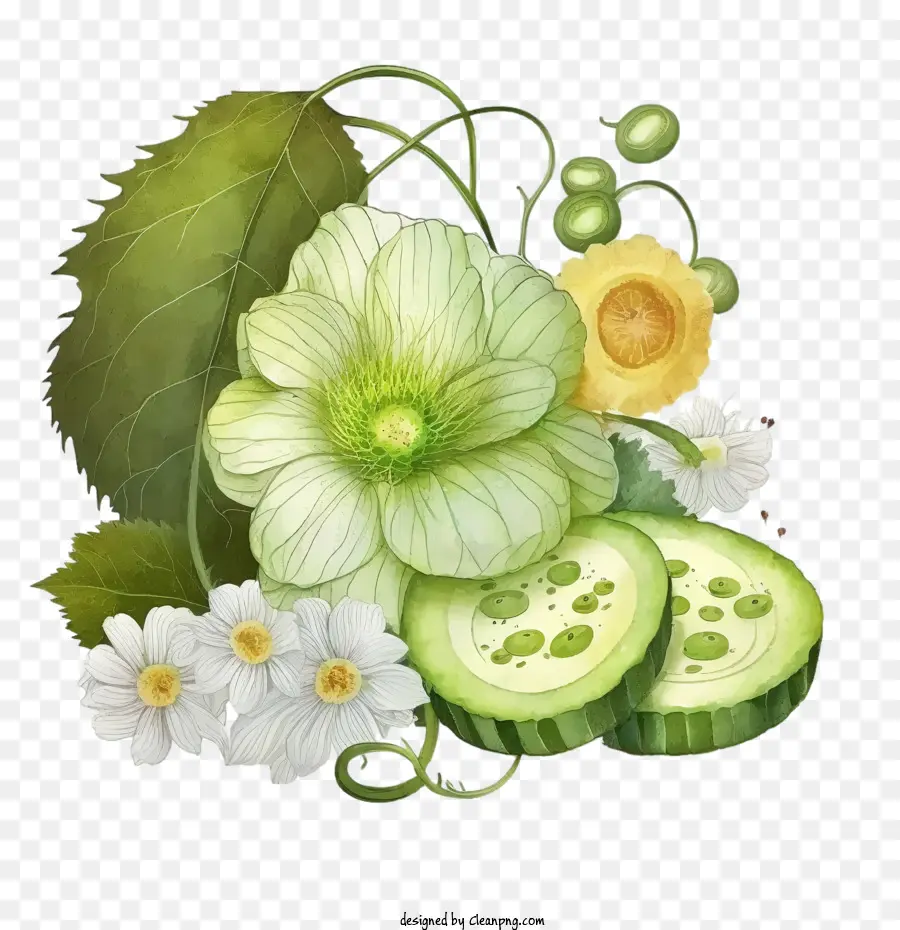 Pepino Acuarela，Pepino Con Flores PNG