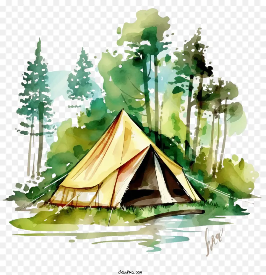 Campamento De Verano De Acuarela，Campamento De Verano Con Tienda PNG