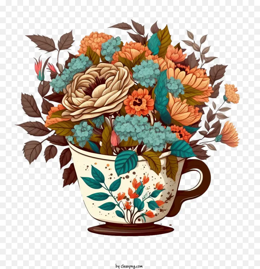 De Dibujos Animados De La Taza De Café，Taza De Café Con Flores PNG