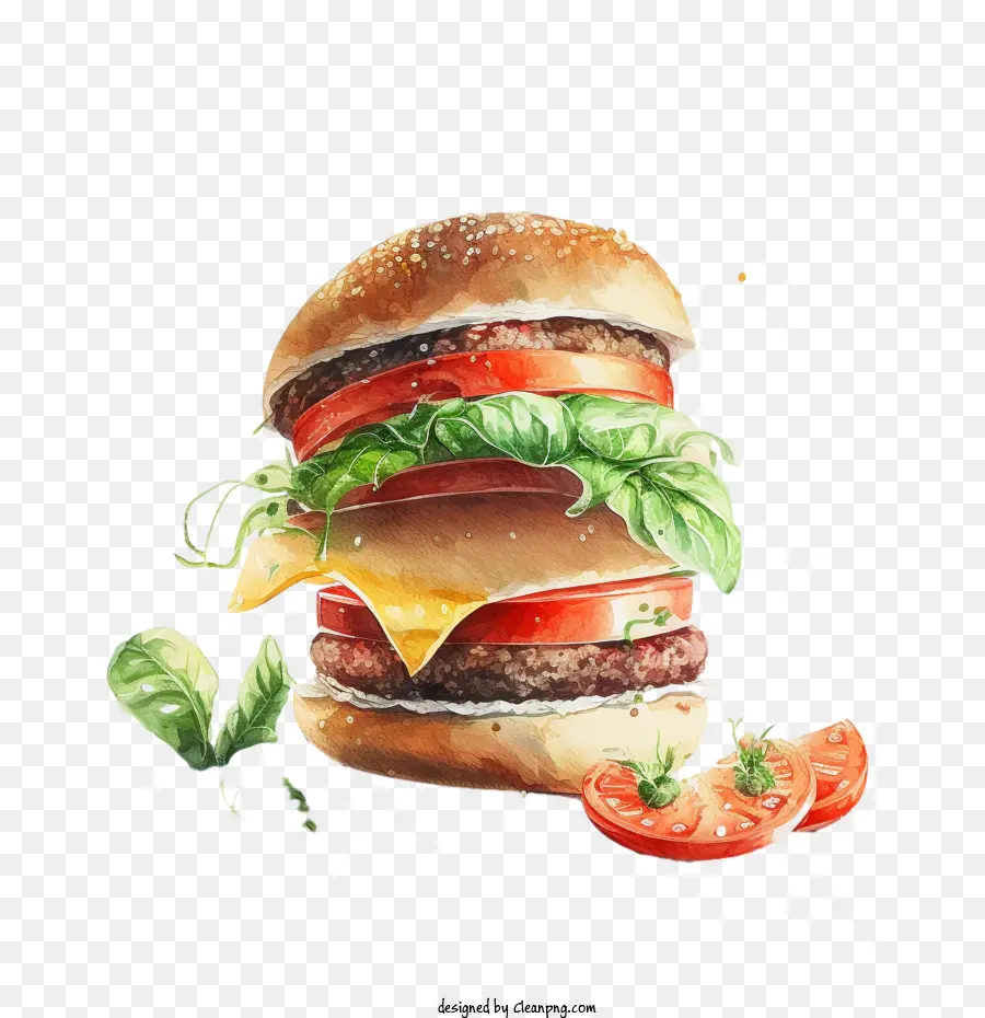 Acuarela De La Hamburguesa，Hamburguesa De Tomate PNG