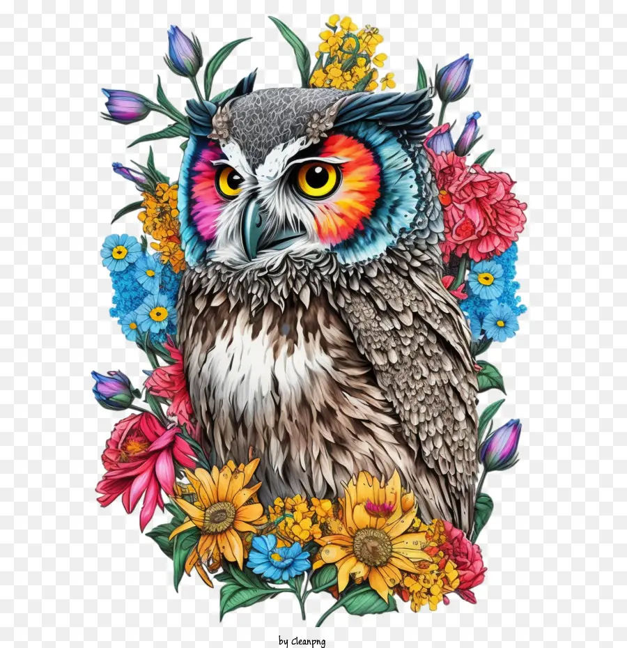 Pop Art Owl，Búho Con Flores PNG