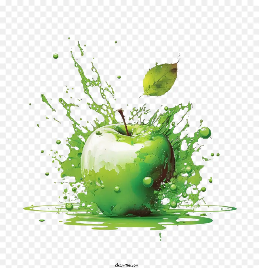 Manzana En Salpicaduras，Acuarela De Apple PNG