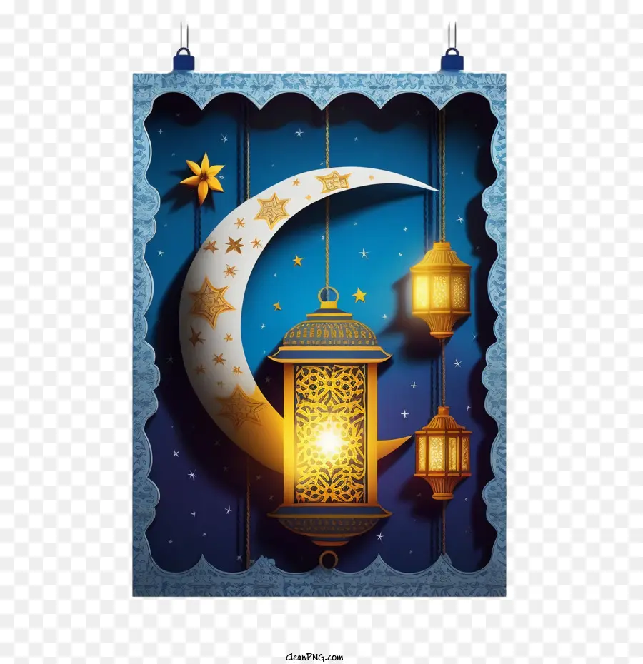 Ramadán Kareem，Luna Y Linternas PNG