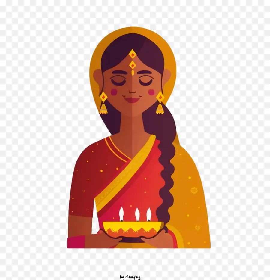 Diwali，Mujer Con Diya PNG