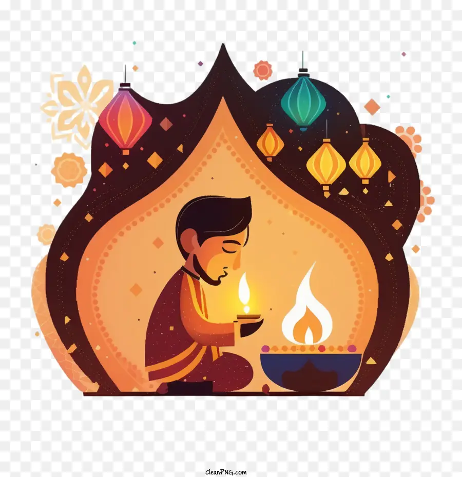 Diwali，Hombre Con Lámpara PNG