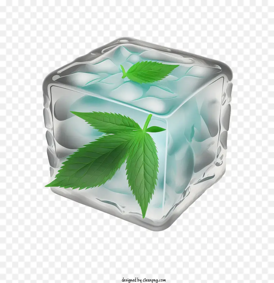 Cubo De Hielo，Hoja De Menta PNG