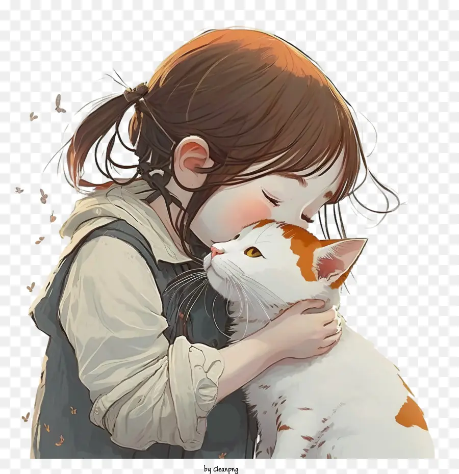 Niña De Dibujos Animados，Niña Y Gato PNG