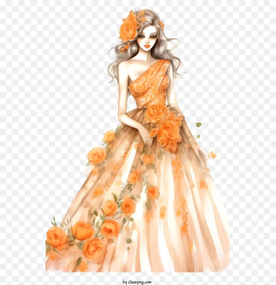 Vestido De Novia，Mujer En Vestido De Flores PNG