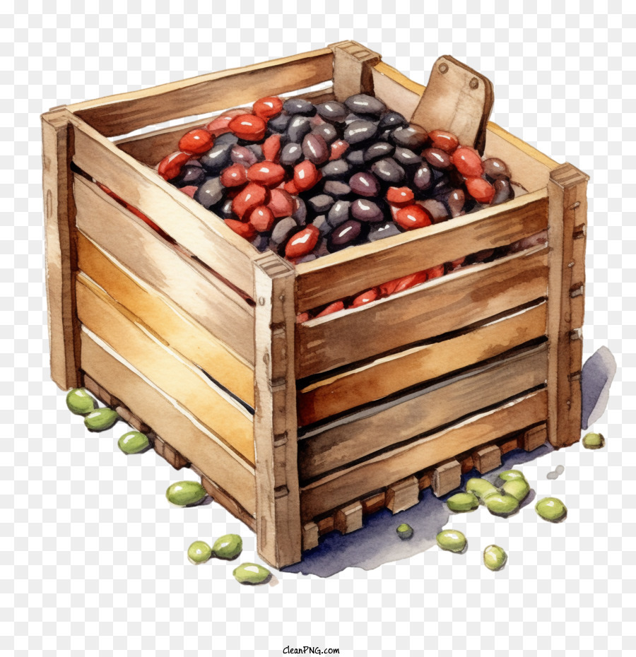 Granos De Café，Caja De Madera Con Frijoles PNG