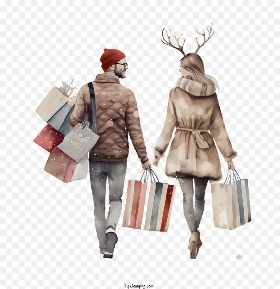 Compras Navideñas，Pareja De Compras PNG