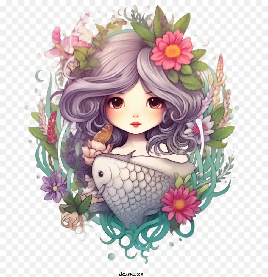 Sirena，Chica Con Flores PNG