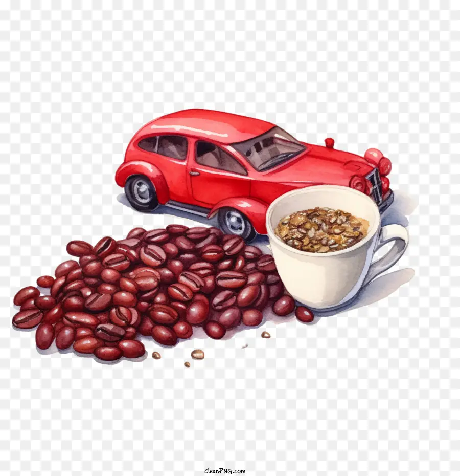 Granos De Café，Coche Rojo PNG