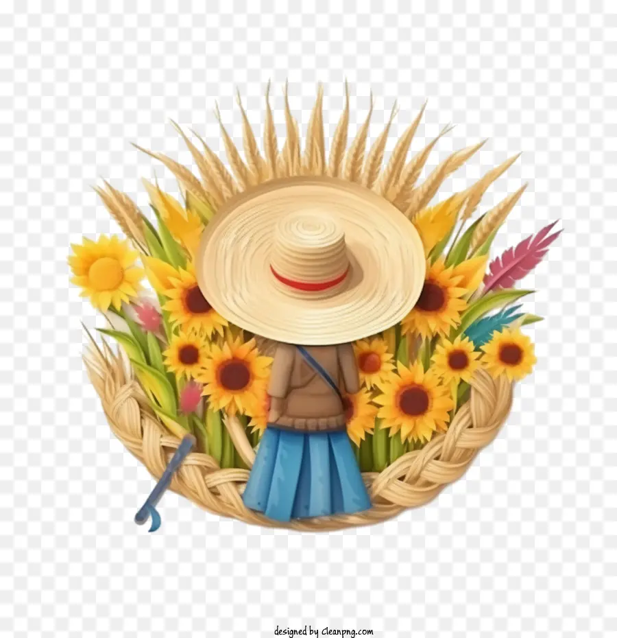 Fiesta Junina，Girasoles Y Sombrero De Paja PNG