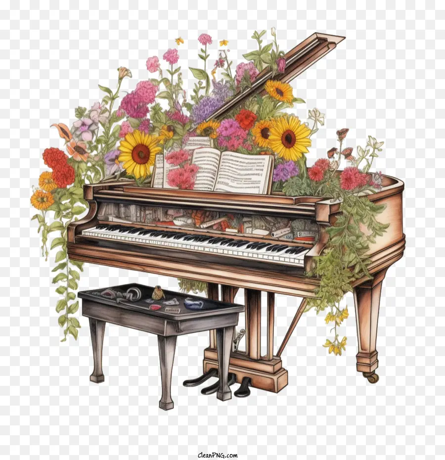 Piano，Flores PNG