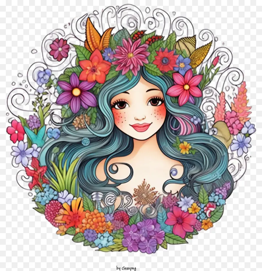 Sirena，Mujer Con Flores PNG