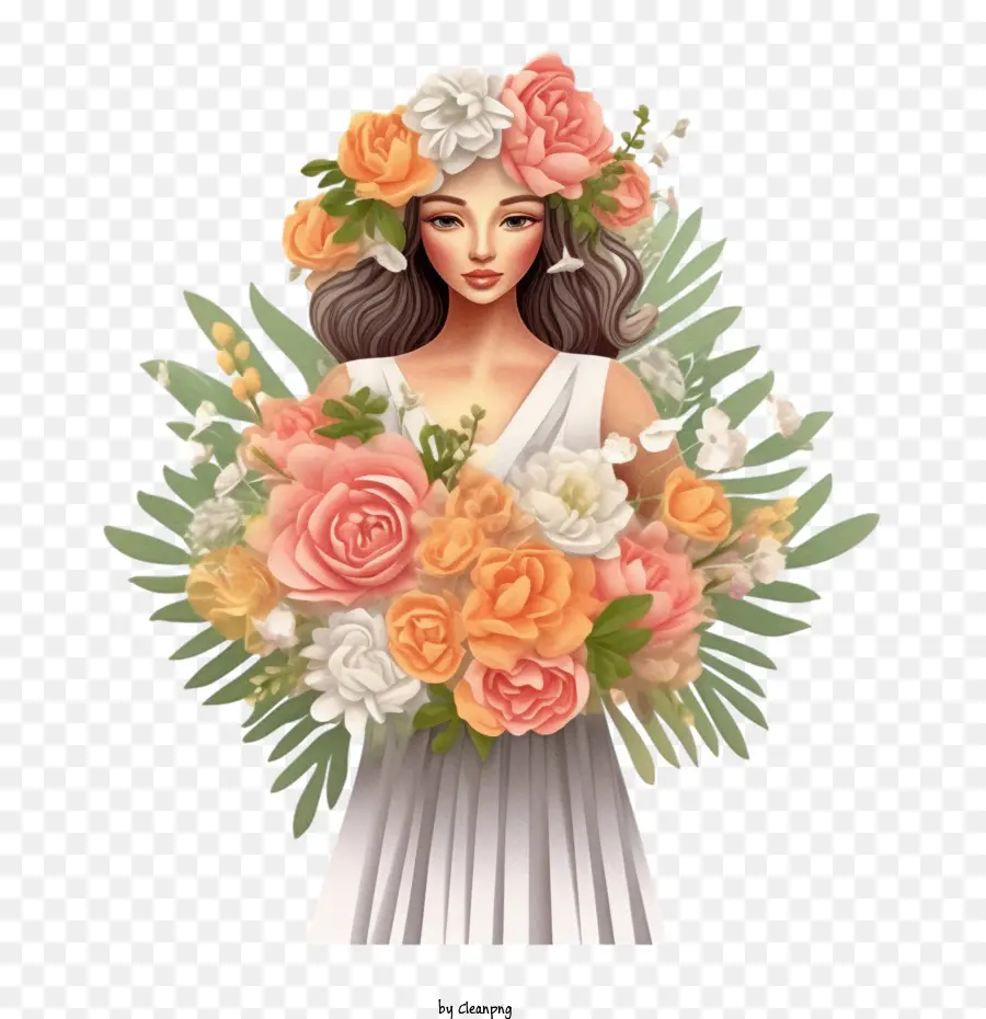 Vestido De Novia，Mujer Con Flores PNG