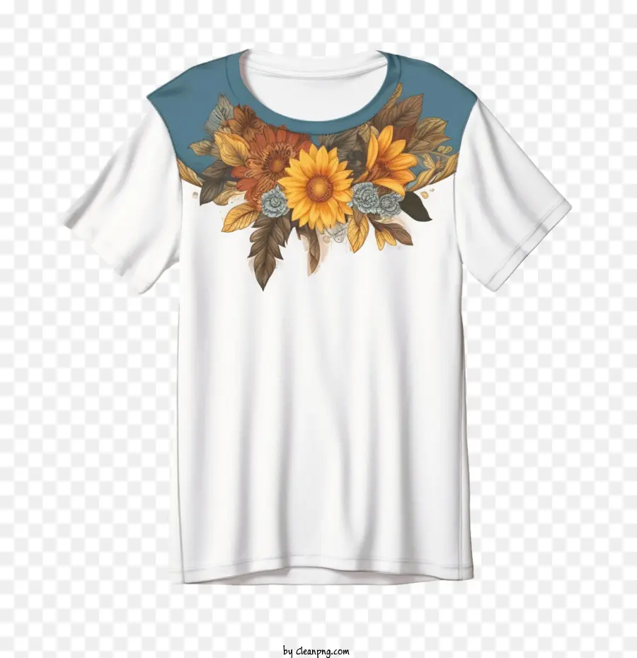 Camiseta，Camiseta Blanca Con Girasoles PNG