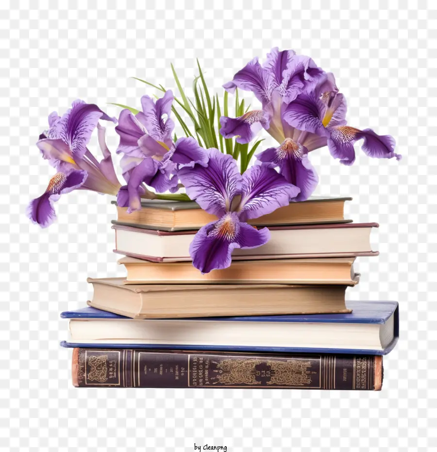 Iris，Libros Y Flores PNG