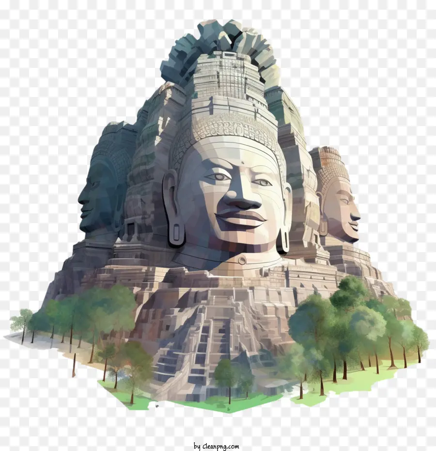 Camboya，Monumento A Las Caras De Piedra PNG