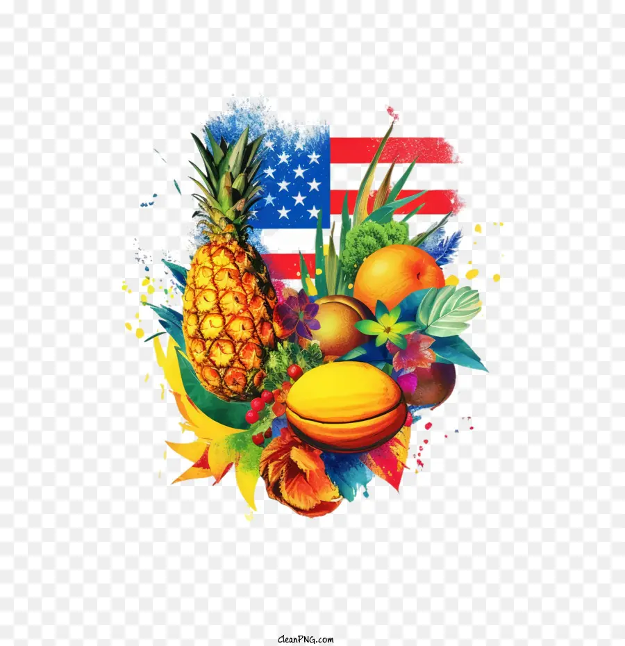 Fondo Tropical，Frutas Con Bandera Americana PNG