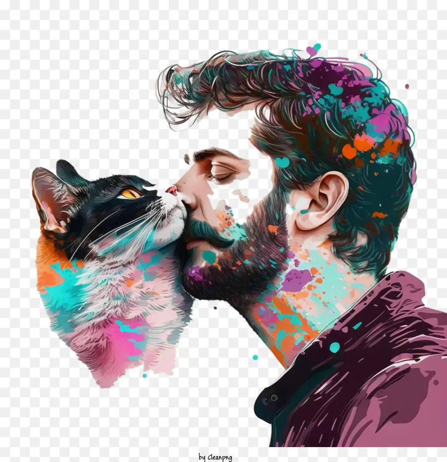 Beso，Hombre Y Gato PNG