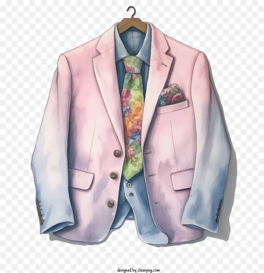 Chaqueta De Sport，Americana Pastel Con Corbata De Flores PNG