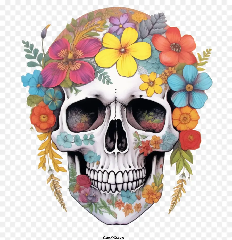 Calavera De Azúcar，Calavera Con Flores PNG